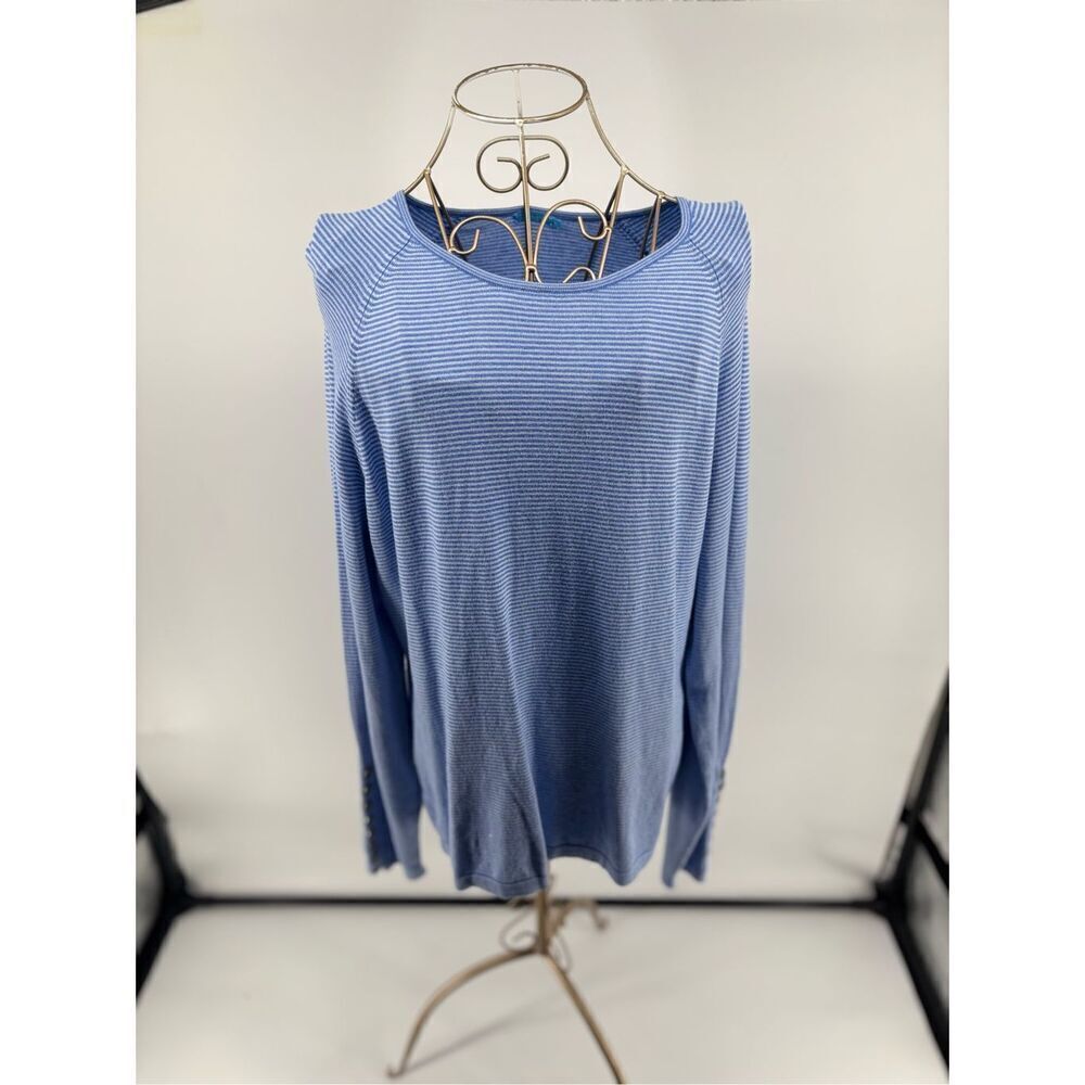J. McLaughlin Blue White Striped Cotton Modal Knit Top Long Sleeve Women’s XL